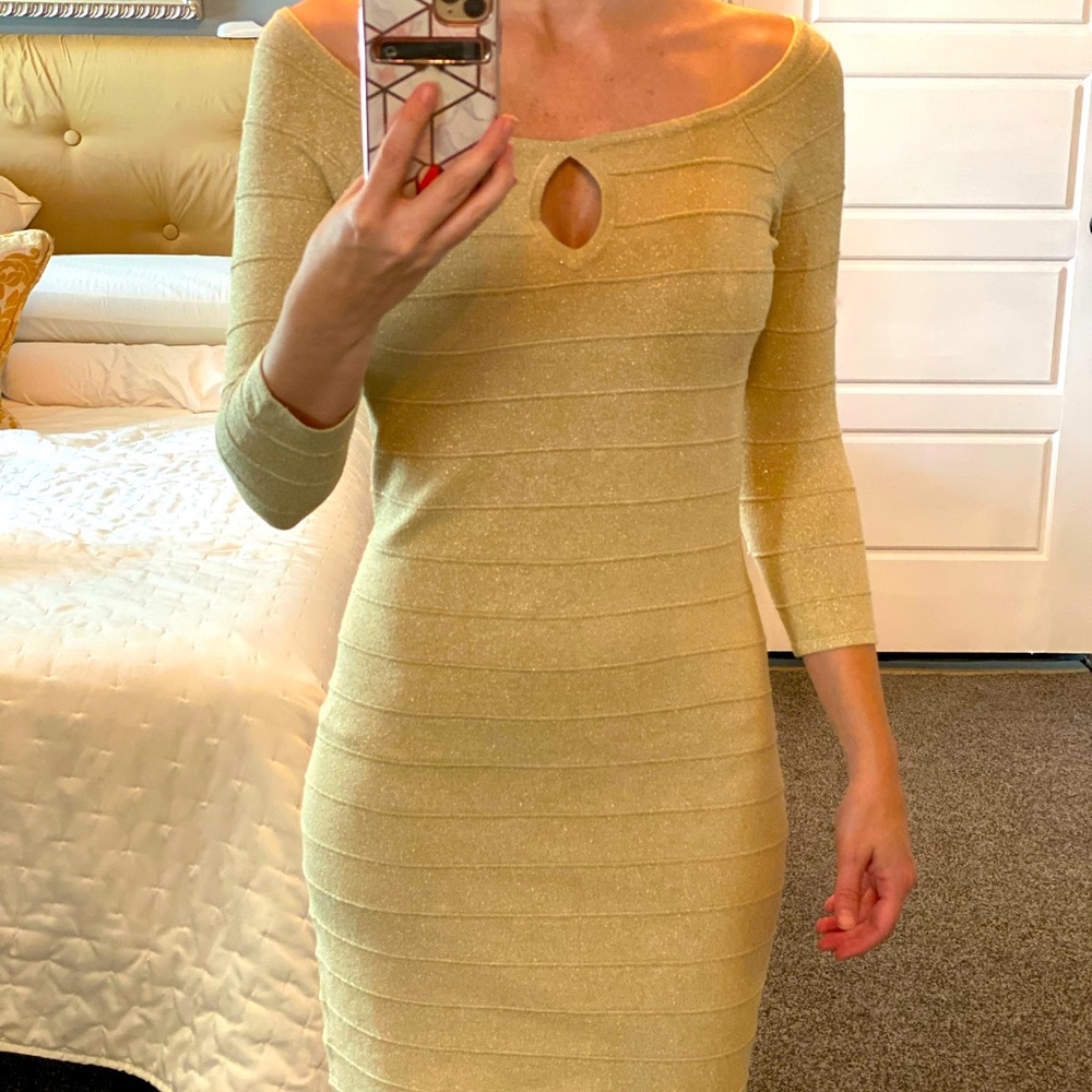 Gold bodycon knit dress